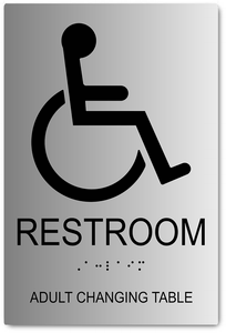 Restroom Sign with Adult Changing Table Text in Brushed Aluminum