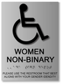 Non-Binary Women Restroom ADA Signs with Braille - 8" x 11" Brushed Aluminum thumbnail