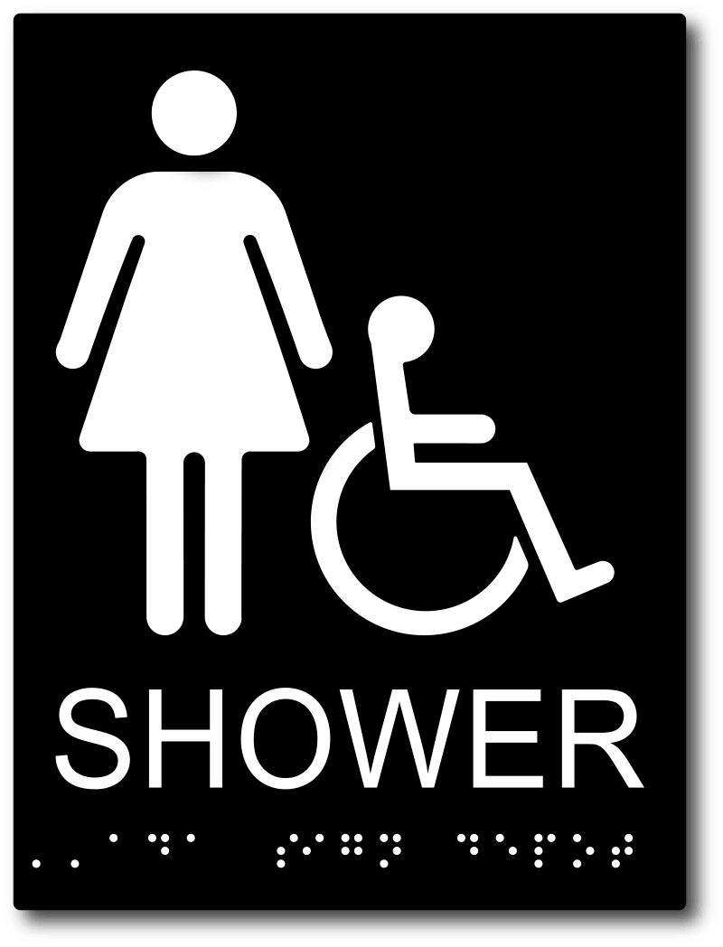 Women Wheelchair Accessible Shower Room ADA Sign White on Black