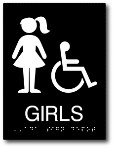 ADA-1233 ADA Compliant Wheelchair Accessible Girl's Restroom Sign for Schools in Blue