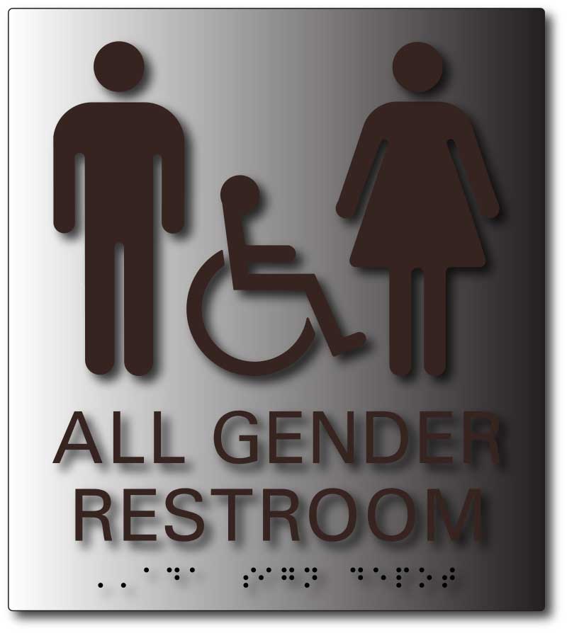 All Gender Wheelchair Accessible Restroom Signs In Brushed Aluminum Ada Sign Depot