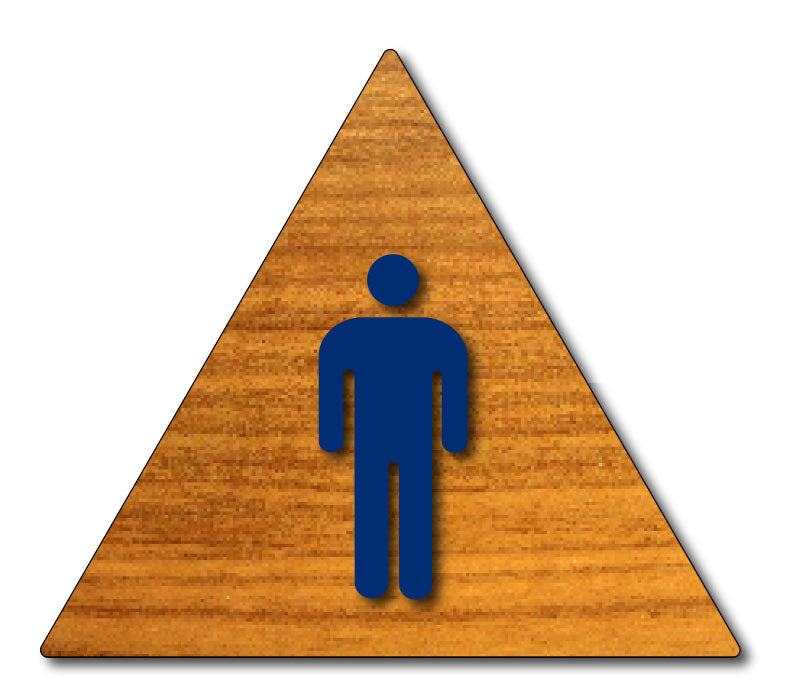 Men Only Bathroom Door Sign with Male Gender Symbol and Text White on Blue