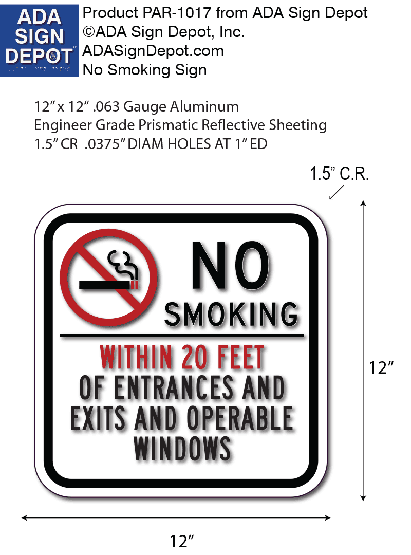 No Smoking Within 20 Feet Of Entrances, Exits & Operable Windows Sign